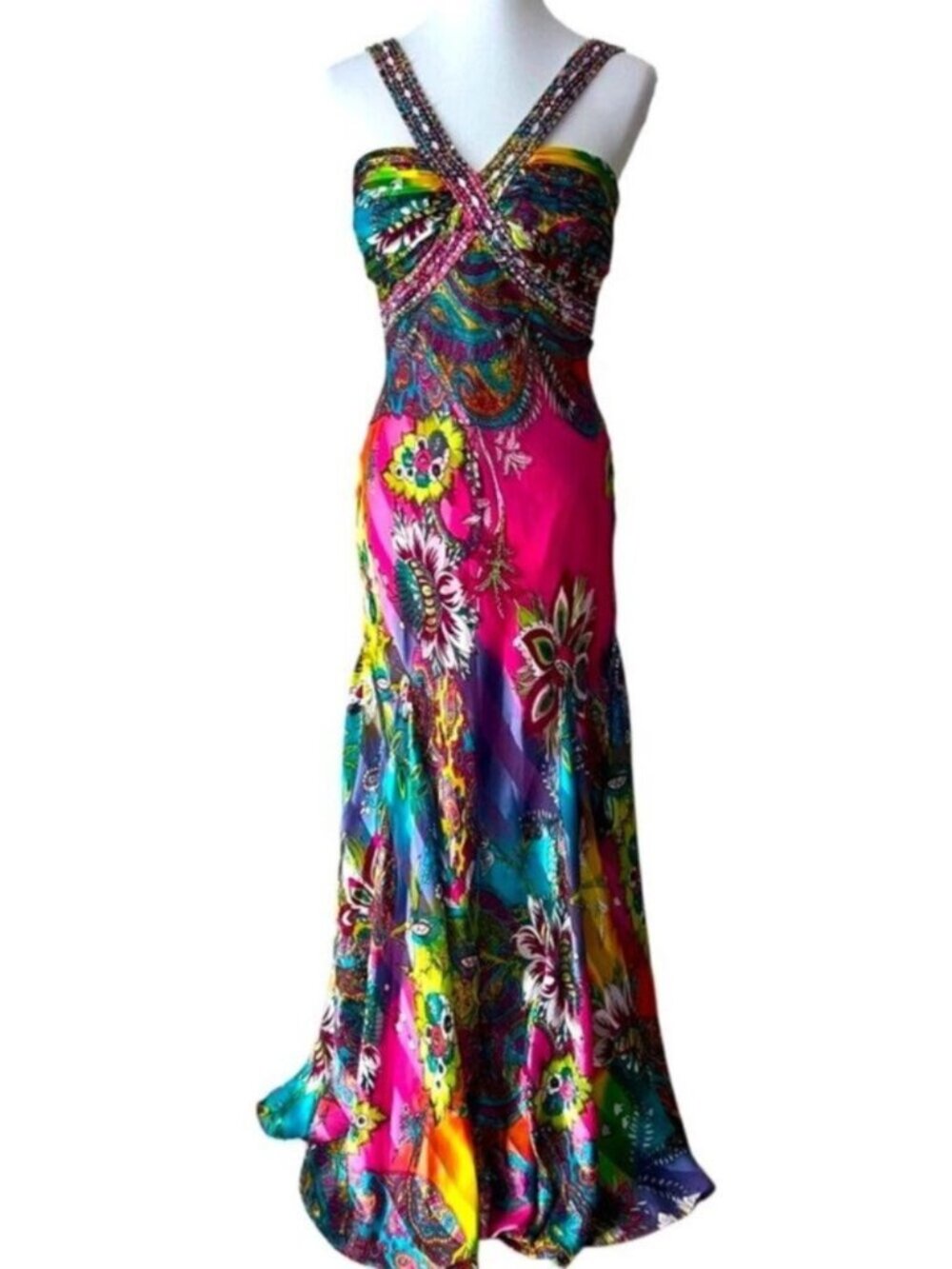 Vintage Gown Small Y2K Formal Dress Homecoming Fairy Long Beaded Cruise Formal